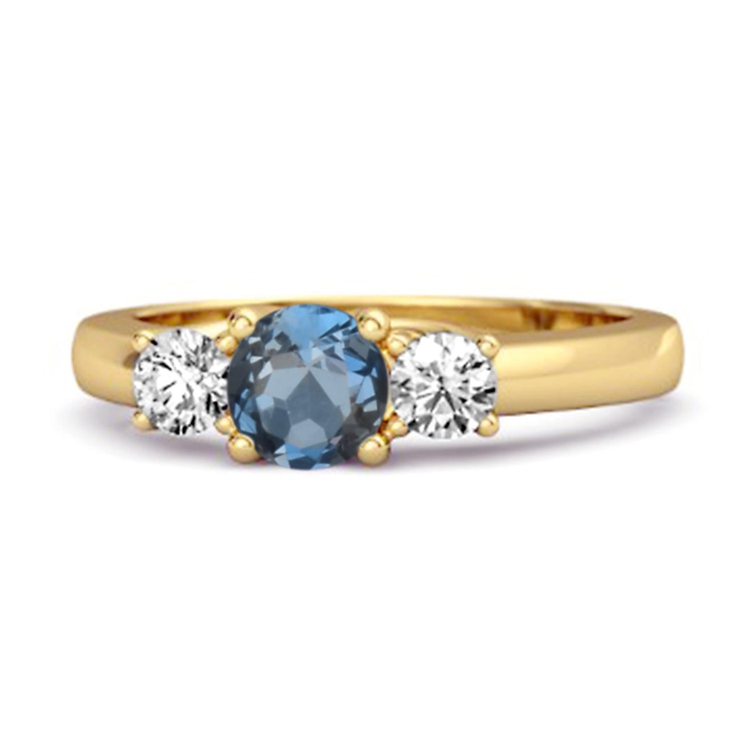 London Blue Topaz Round Three Stone Ring - 925 Sterling Silver Gold Vermeil 9.5