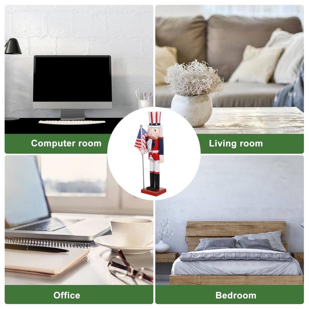 Nutcracker Soldier Statue 38cm Wooden Usa Flag American Nutcracker Traditional Christmas Decor for Shelves Tables Centerpiece