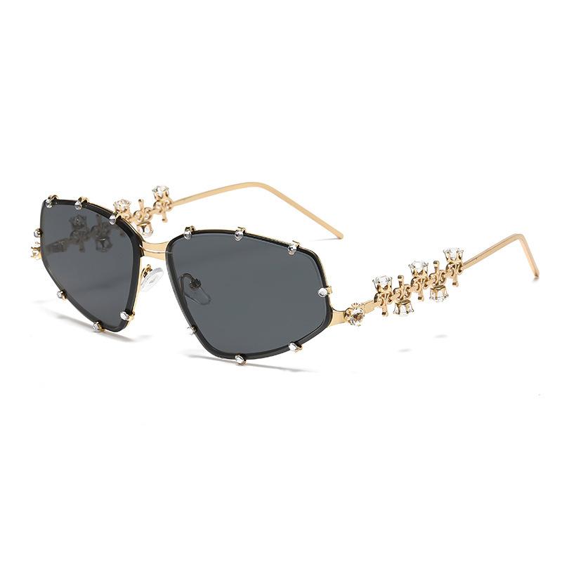 Sunglasses Design Sense Diamond-Encrusted Temple Street Shot Large Frame Sunglasses