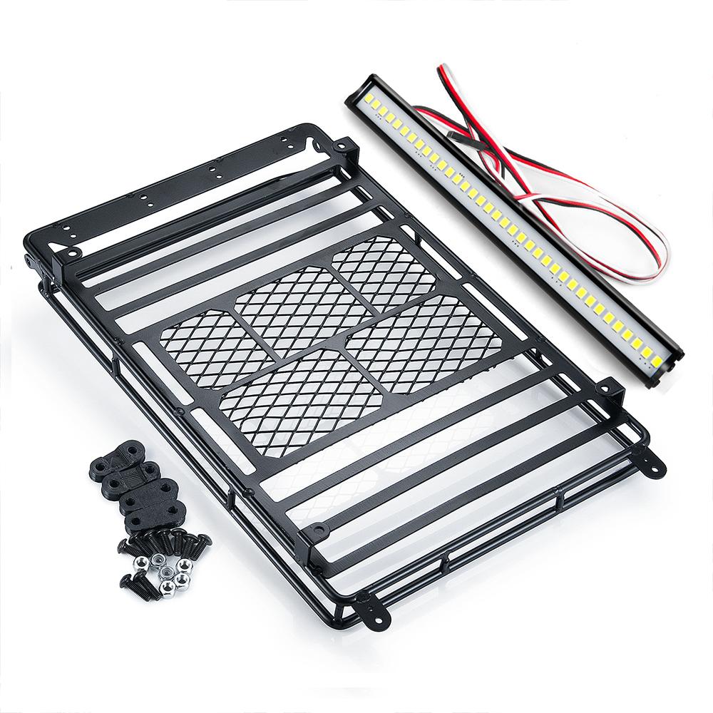 AXSPEED Metal Roof Rack Luggage Carrier with LED Light Bar for 1/10 RC Crawler Axial SCX10 90046 Wrangler Cherokee Parts