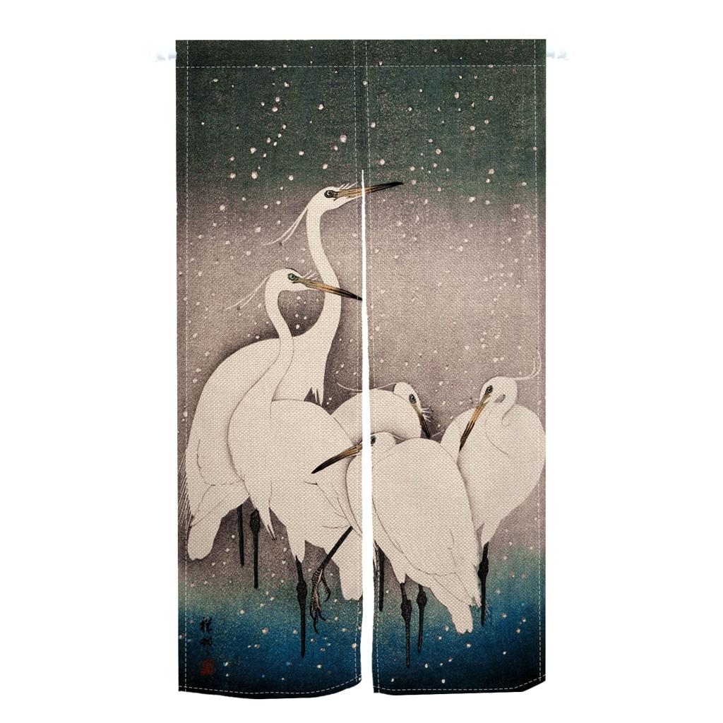 Japanese Style Noren Door Curtains Moon Starry Sky Crane Floral Pattern Polyester Doorway Kitchen Entrance Half Curtain For Window Made Of