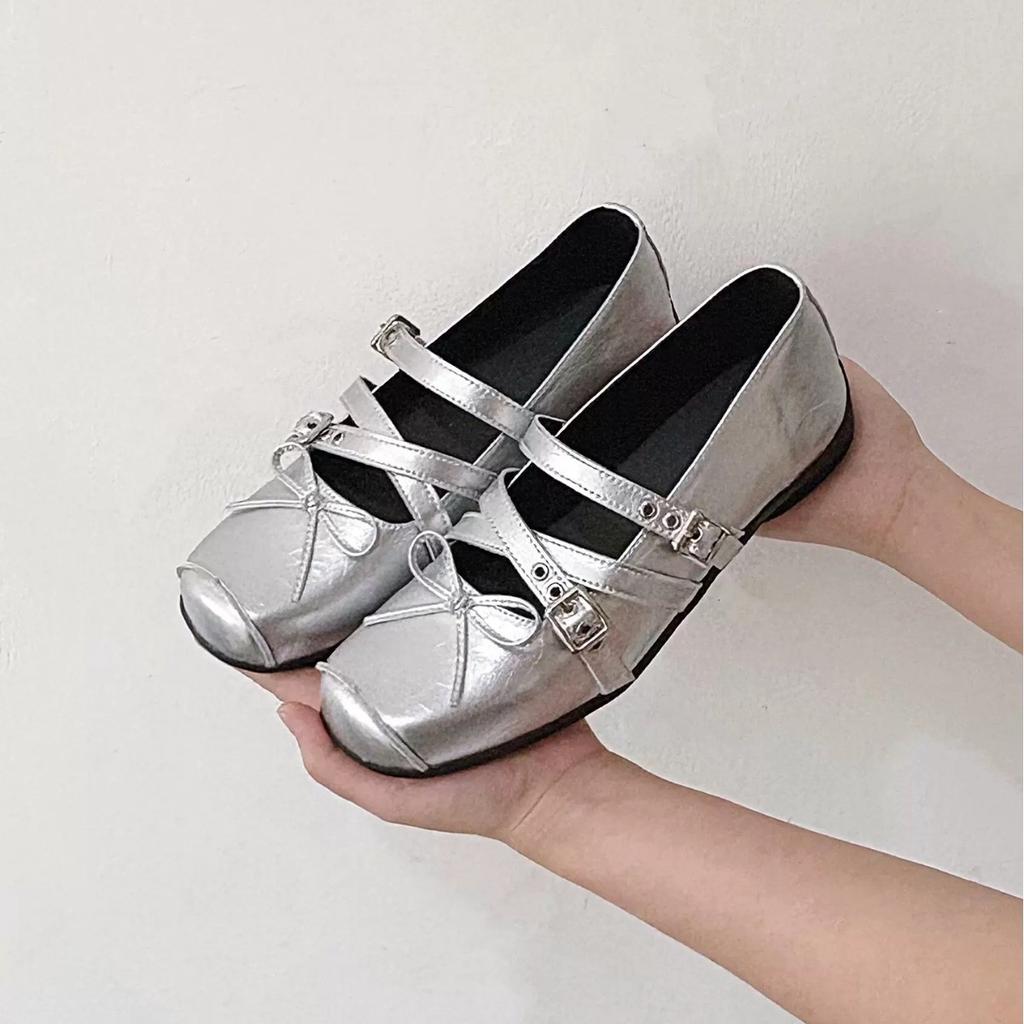 Summer new flat-bottomed bow light-mouth single shoes women's retro Mary Jane shoes women's