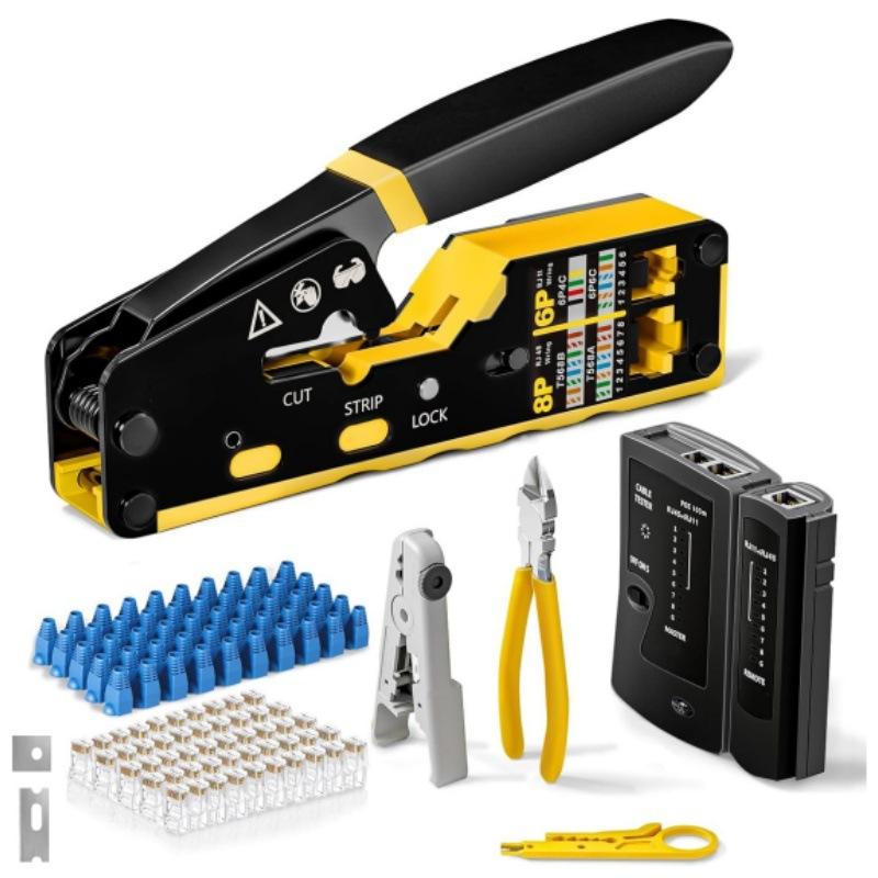 Set Mesh Cutters Network Crimping Test Perforated Crystal Head Making Pliers Tool Combination Hardware Network Repair