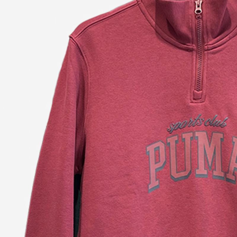Puma Logo Print Fleece Stand Collar Knitted Sweatshirt Men Sweatshirt Red 689596-15
