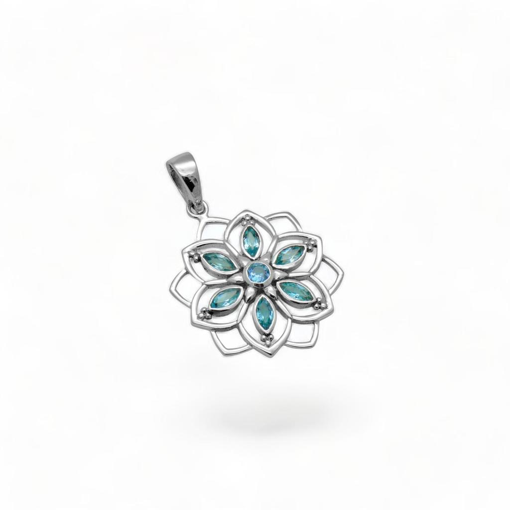 925 sterling silver Blue topaz flower pendant for women zivori jewelry