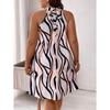 Women Fashion V Neck Sleeveless Striped Print Summer Beach Midi Dress
