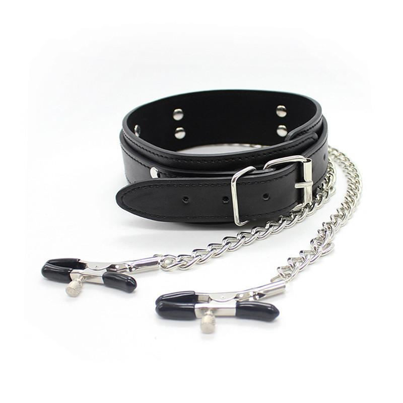 Nipple Stimulators Chains Slave Collar with Breast Clamps  Bondage Restraint Fetish Vagina Clitoris Sex Adult Shop Products