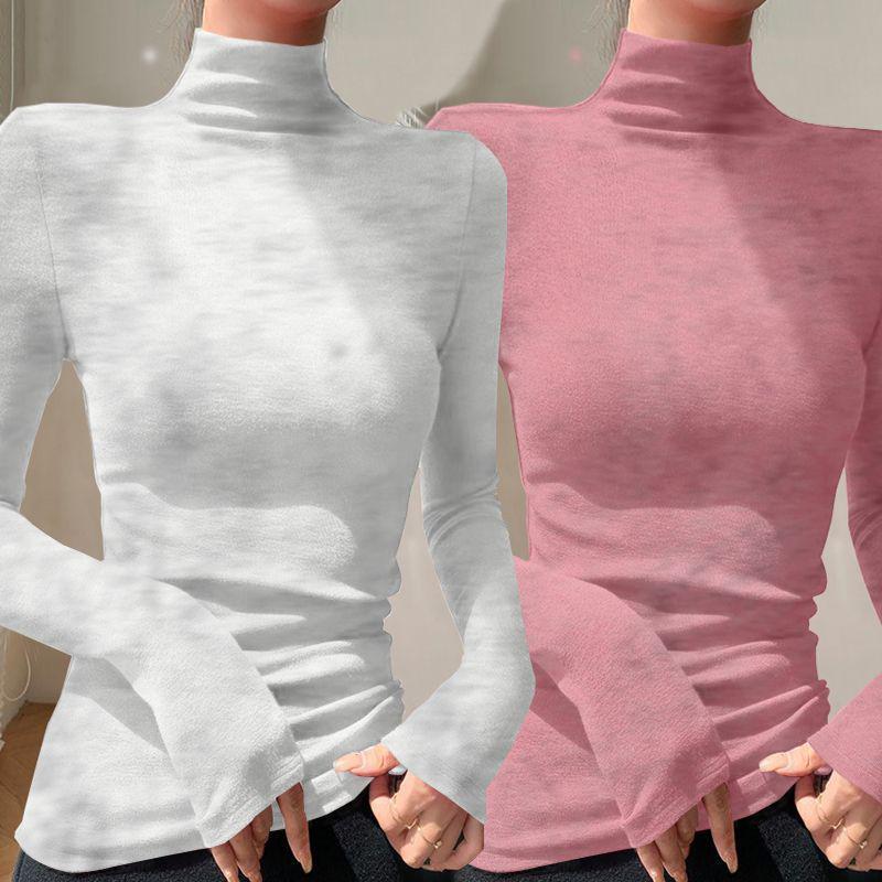 Chic Slim-fit High-neck Long-sleeve Base Layer: Solid Color, Flattering, Versatile Autumn/Winter Top