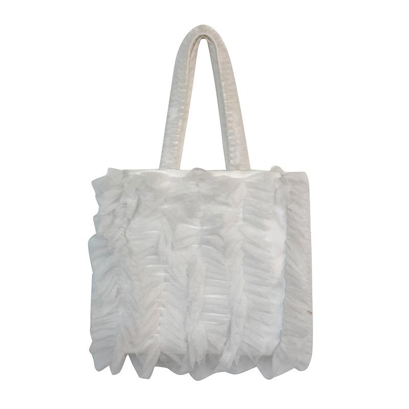 Sweet Pleated Edge Small Tote Bag for Women Tassel Designer Handbag and Purses