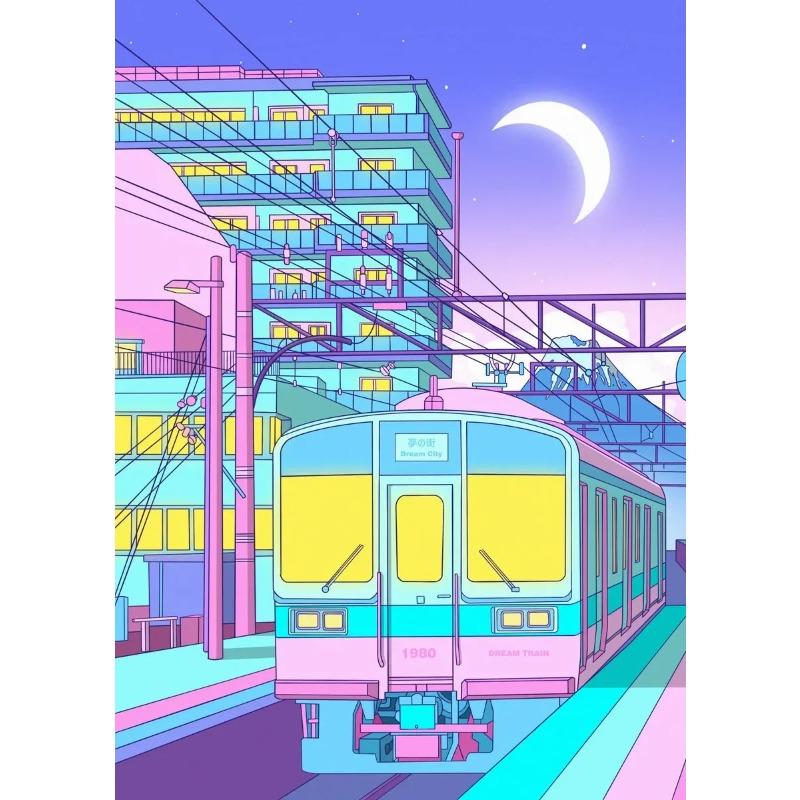 Classic Abstract Aesthetics Wall Art 80s Neon City Street Steam Wave HD Oil On Canvas Posters And Prints Home Bedroom Decor Gift