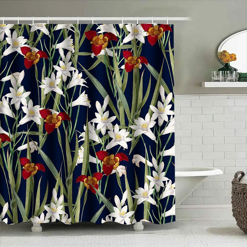 Floral Shower Curtain Home Decor Waterproof Bathroom Decoration Privacy Screen White Red Floral Design Shower Curtains