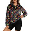 Women's Stand Collar Pullover Long Sleeve Top Christmas Print Sports Top