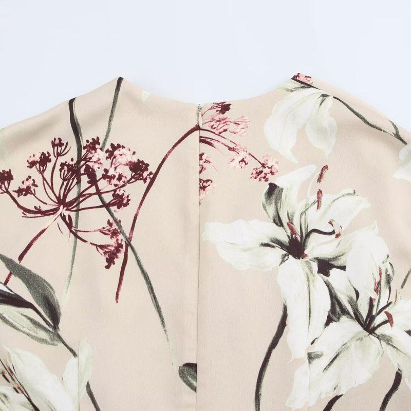 Kaslead New Arrival Women's Clothing Fashion Style Fashion Flower Printed V-neck Short Sleeve Dress 2497145