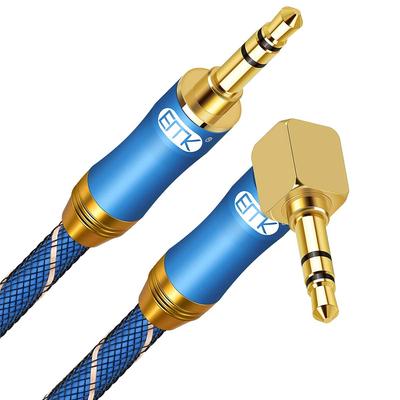 EMK AUX Cable L Shape Audio Cable Stereo Mini Plug Audio Cable for Home Blue 3.5mm Smartphones, Tablets, Computers, Cars, Theater, Etc. - (1M)