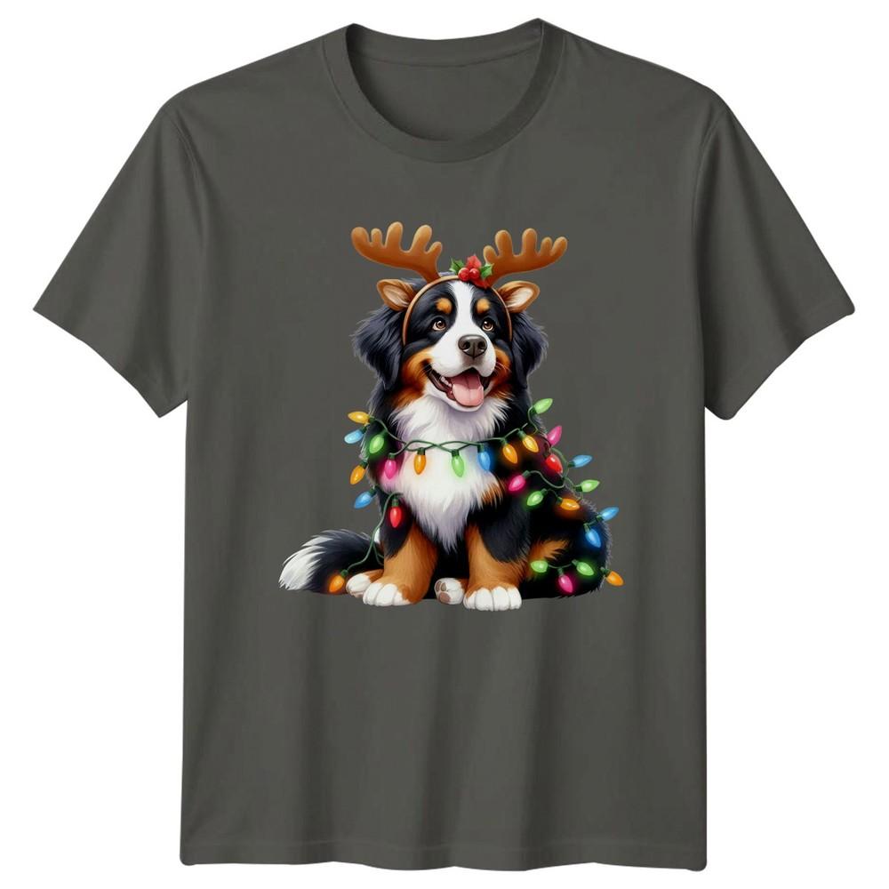 Bernese Mountain Dog Christmas Lights Reindeer Holidays Unisex Unisex Graphic Tee S