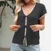 Damen Schnür-Cardigan Colorblock Mode Kurzarm Pullover Top