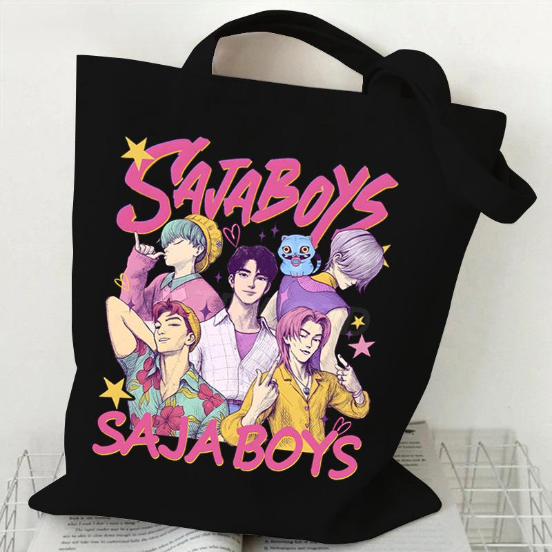 Demon Hunters Canvas Tote Bag Huntrix Girl KPop Shoulder Bag Saja Boys Zoey Rumi Mira Handbag For Daily Shopping School Commute