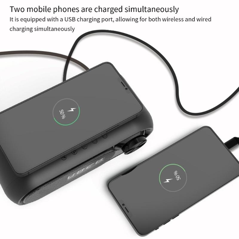 Portable Bluetooth-compatible Loudspeaker with Clock LED Time Display 15W Wireless Charging Multifunctional Digital Clock