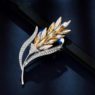 3 Colors Crystal Wheat Brooch For Women Corsage Pin Jewelry For Suit Coat Costume Jewelry Accessories Fashion Gift