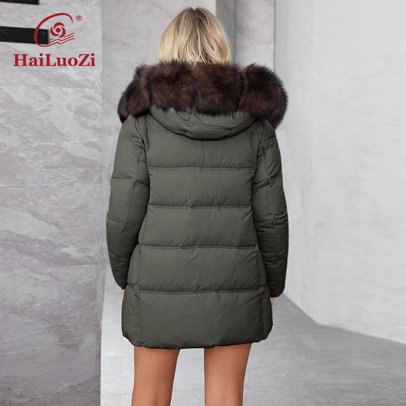 HaiLuoZi 2024 neue Winterjacke mit Kapuze, Kunstpelzkragen, Damenparka, einfarbig, Damen-Baumwollkleidung 622-1