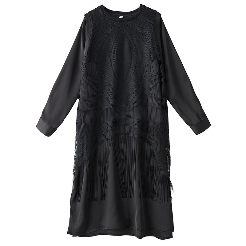 Long sleeve Plus size vintage Black new in dresses for women casual loose Spring autumn dress