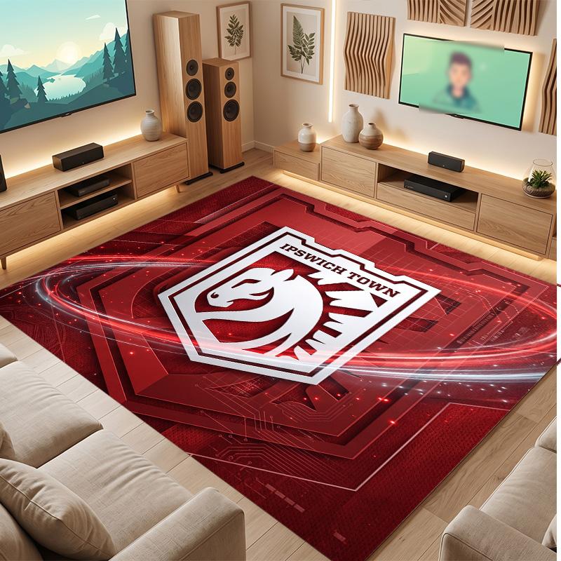 Tappeto in Velluto di Cristallo con Stampa Calcio Ipswich Town, Tappeto da Pavimento Interno Comodo Assorbente d'Acqua Antiscivolo