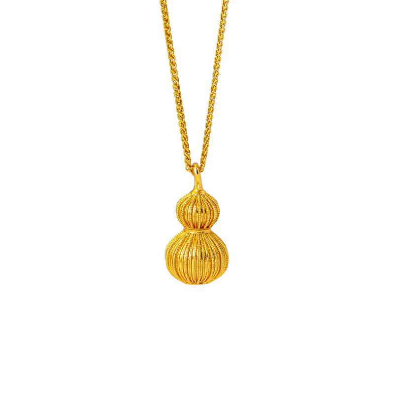 Vintage Filigree Gourd Pendant Necklace: Women's Vietnamese Sand Gold, Court Style, Durable Color Retention