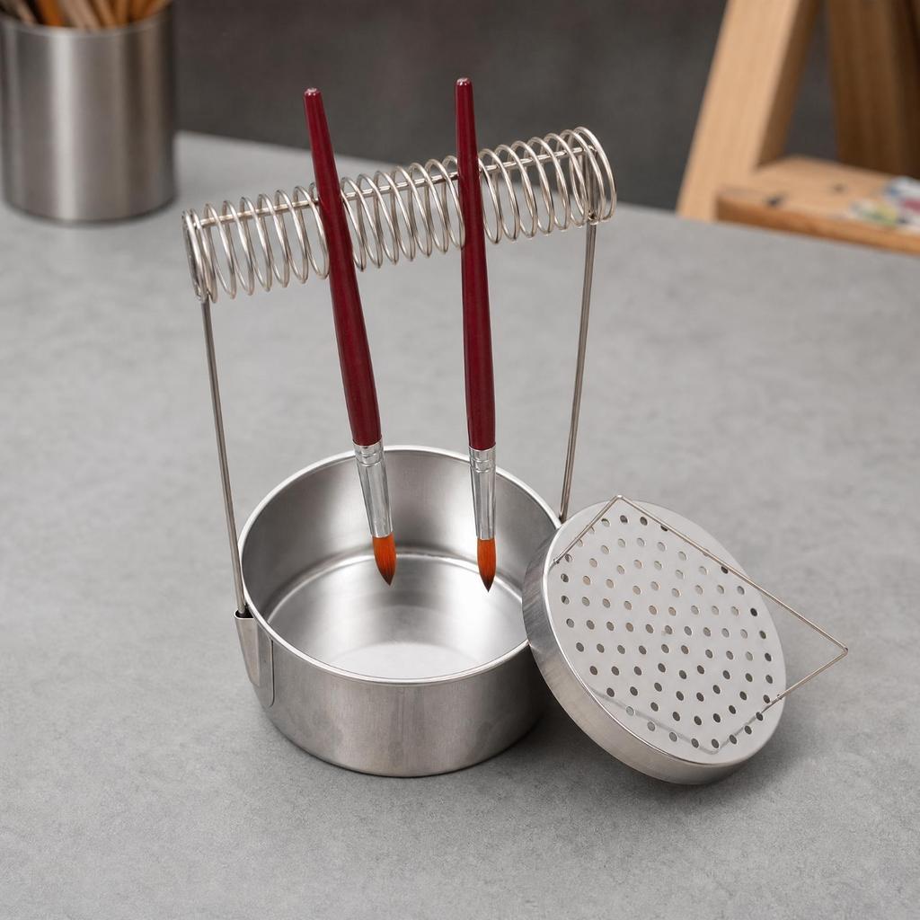 Brush Washer with Perforated Strainer Insert Compact for Oil Painters