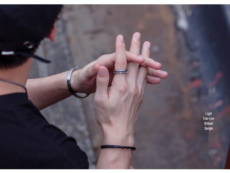 Unisex Retro Titanium Steel Bracelet: Engraved Stainless Steel Open Bangle for Students