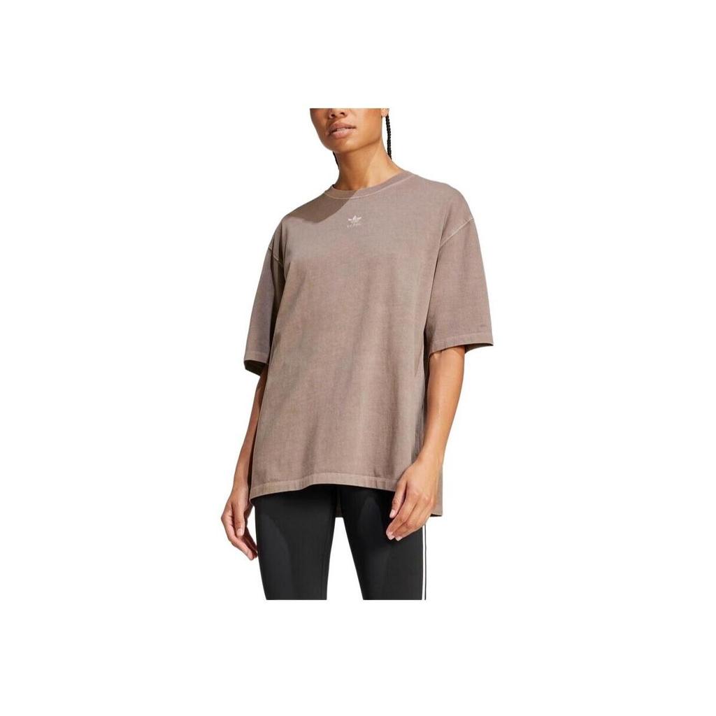 Adidas Essentials Soft Fabric Breathable Daily Casual Short Sleeve T-Shirt Women Earth Brown JD5347