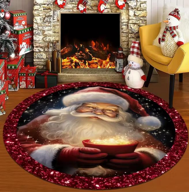 Teppich mit Weihnachtsmotiv Weihnachtsmann und Schneeflocke Rund Weich Wohnzimmerbodenmatte Gut Wohnzimmer Arbeitszimmer Spielzimmer Zimmer