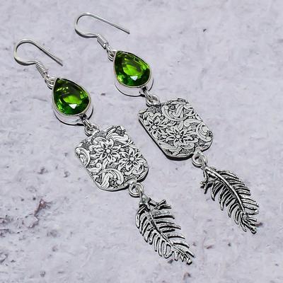 Natural Peridot Gemstone Handmade 925 Sterling Silver Gift Earring 3.66" K8m34