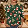 Women's Casual Three-Quarter Sleeve Christmas Print Neck Top
