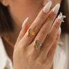 18K Gold Stainless Steel Star and Moon Open Ring, Stylish Color-block Adjustable Ring for Women