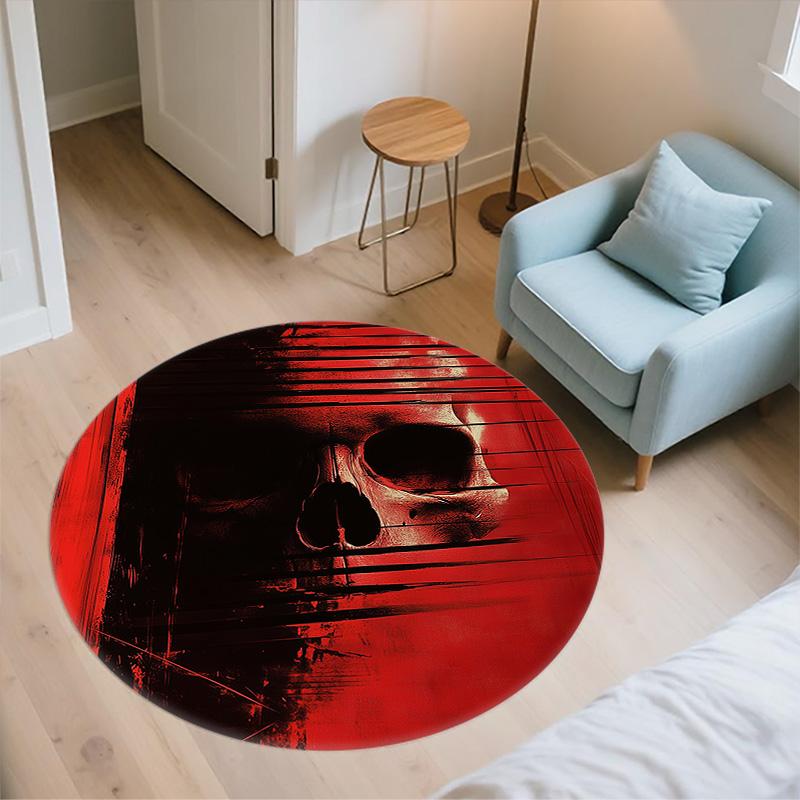 Red and Black Skull,Round Area Rug,Carpet Rug for Living Room Bedroom Sofa Playroom Decor,Non-slip Floor Mat