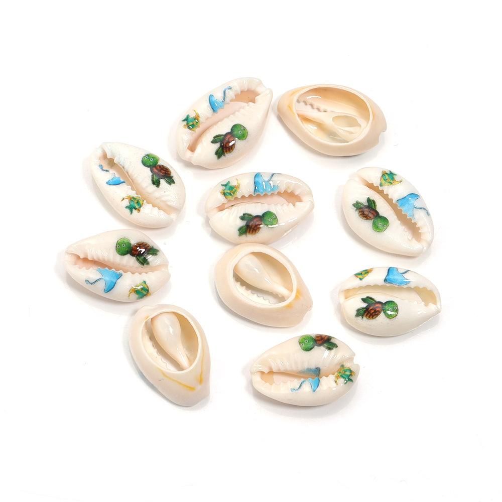 5pcs Fun Creativity Beach Style Retro Random Color Mix Painted Print Shell Beads Jewelry Charm Making DIY Fashion Accessories