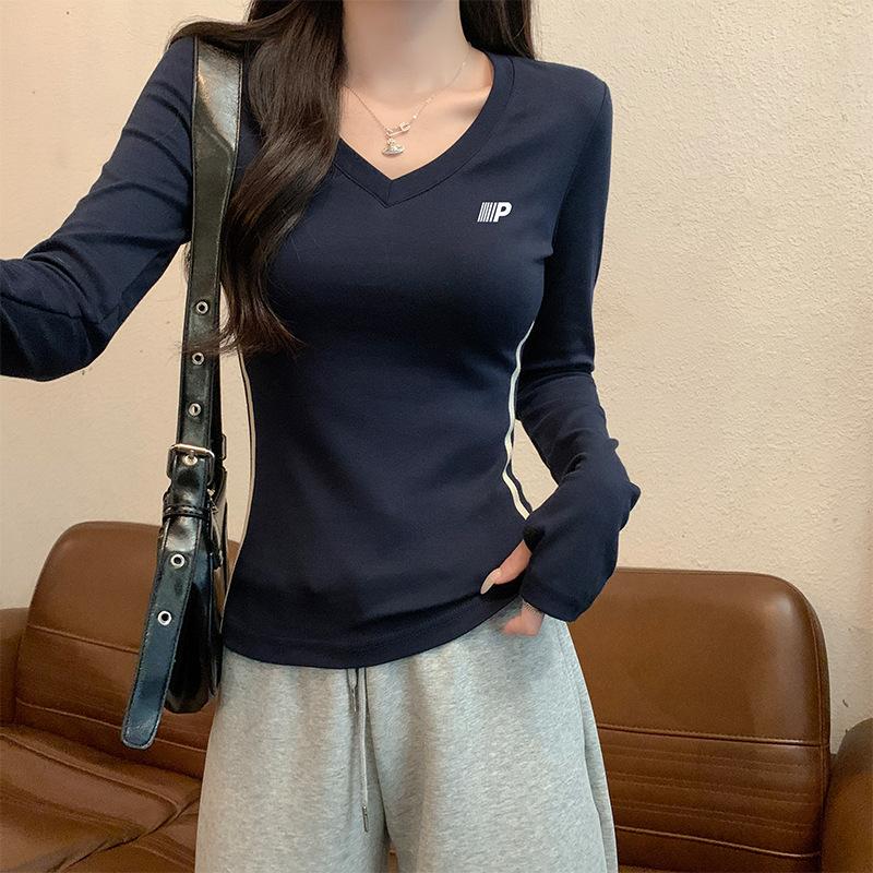 

Женское черное нижнее белье с V-образным вырезом и длинными рукавами на весну и осень с узким топом в полоску по бокам Sweet Babes XL темно-синий