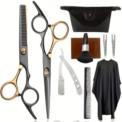 Juego de tijeras de peluquería, corte de cabello de acero inoxidable de 6 pulgadas, kit completo de herramientas de accesorios de peluquería para el hogar con peines, capa y clips