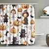 Halloween-Themed Bathroom Shower Curtain Featuring Cute Illustrations Of Cats, Pumpkins, And Witches Watercolor Design For Kids