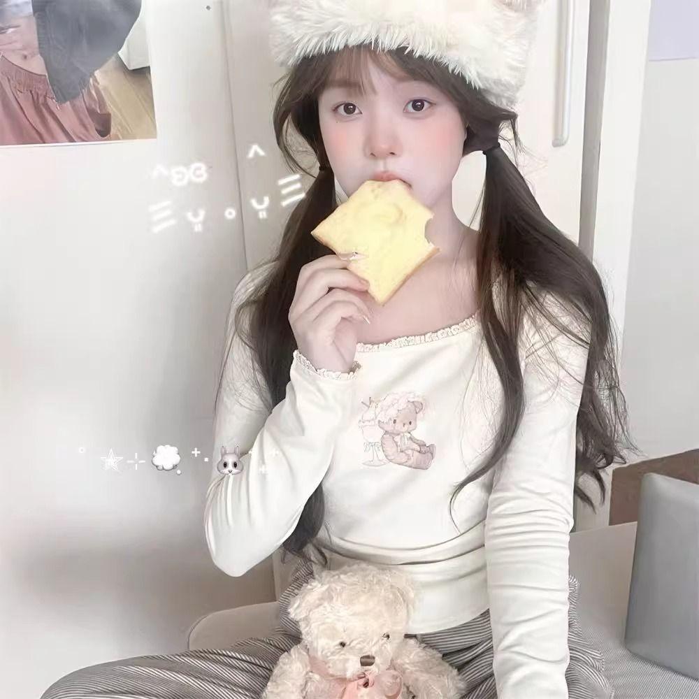 Kawaii Sweet Harajuku T-Shirts Γυναικεία ιαπωνική μόδα κινουμένων σχεδίων εκτύπωσης δαντέλα συνονθύλευμα Slim μπλουζάκια μαλακά μπλουζάκια Καλοκαίρι
