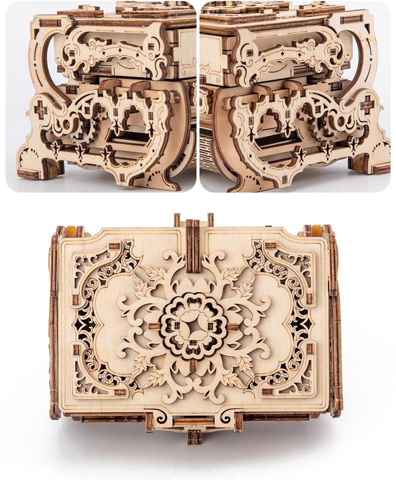 3D Wooden DIY Antique Jewelry Box Craft Gift for Kids - Movable Assembly Toy