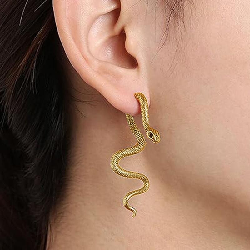 New Gothic Snake Shape Earrings Detachable Texture Darkness Snake Long Earrings for Men Women Halloween Hiphop Jewelry Gift
