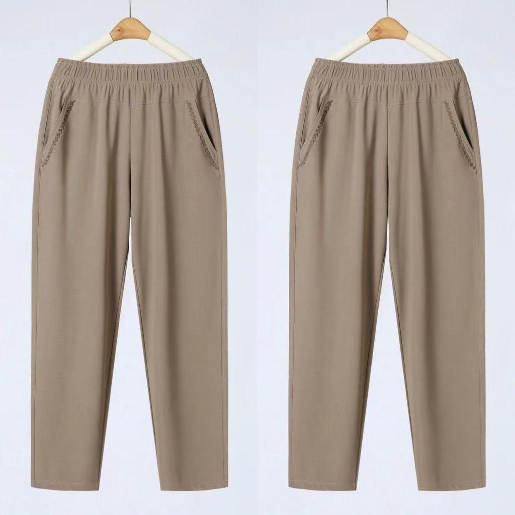 Petite Damen Sommer Eisseide Lässige Hose - Lockere Gerade Neun-Punkt-Hose für Mittleren Alters & Ältere