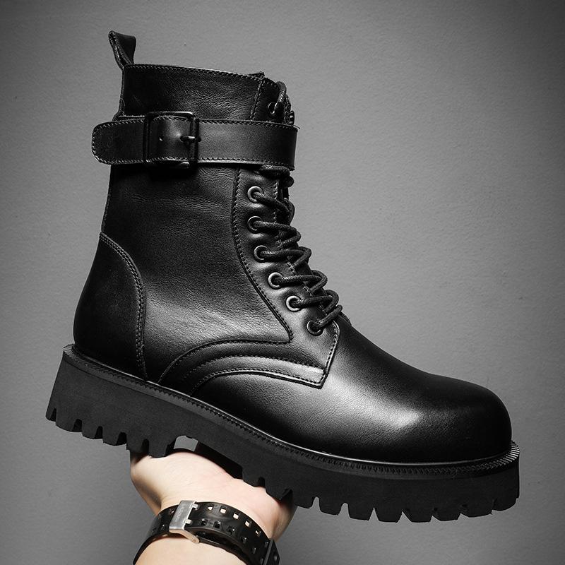 Design Men Boots Genuine Leather Winter Autumn Shoes Round Toe Lace Up Short Motorcycle Mens Ankle Boots Thick Sole