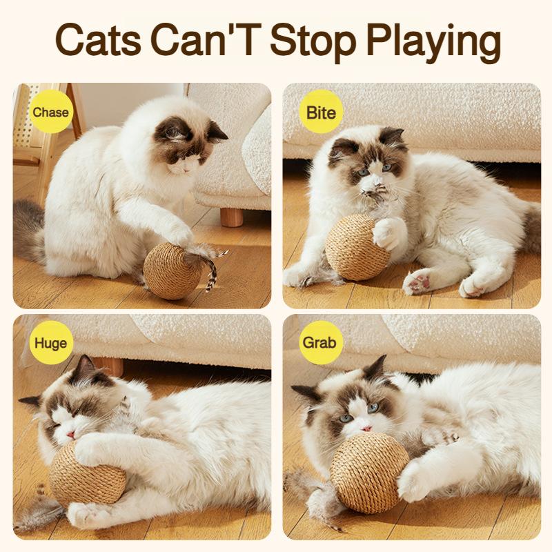 8/10CM Interactive Sisal Cat Scratching Ball Toy For Kitten Teeth Cleaning Anti Bite Cat Ball Sounding Toy Pet Supplies