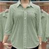 Fashion Lapel Button Spliced Printed Striped Shirts Women's Clothing Autumn Loose Commuter Tops Casual Chiffon Blouses