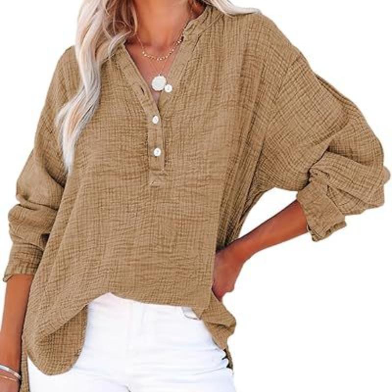 

Модная весенняя плиссированная футболка с длинным рукавом на пуговицах, однотонная блузка, свободный пуловер XXXXXL кофейный