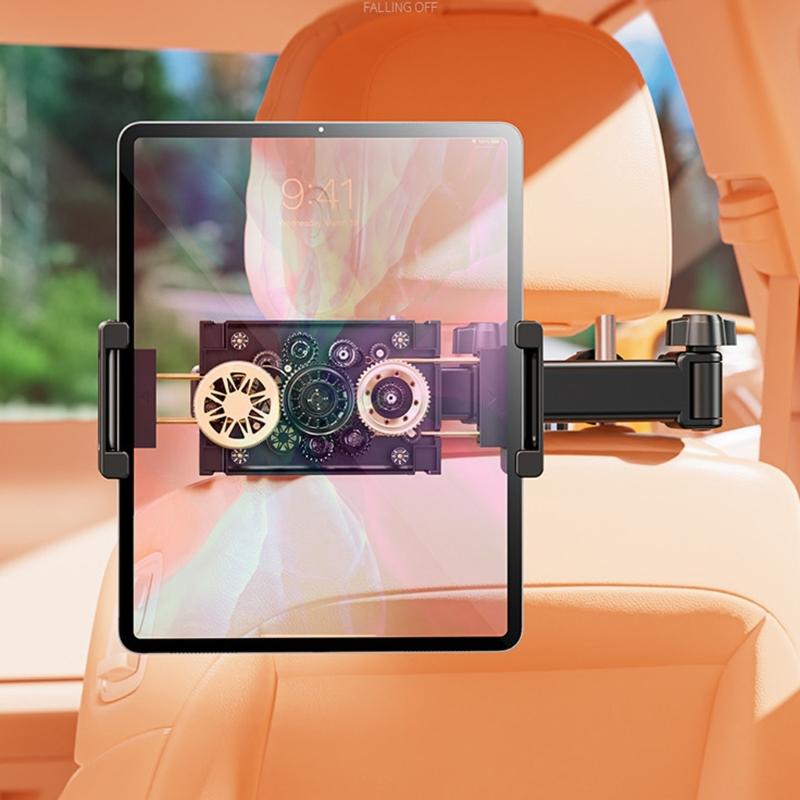 Car Headrest Phone Tablet Holder Double Rod Foldable 360 Degree Rotating Stand Holder Universal Vehicle Backseat Mount
