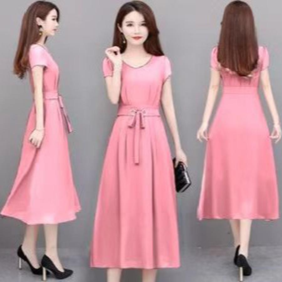 Wide Width Maxi Dress for Women - Short Sleeve, Knee Length A-Line Dress with Waist Belt