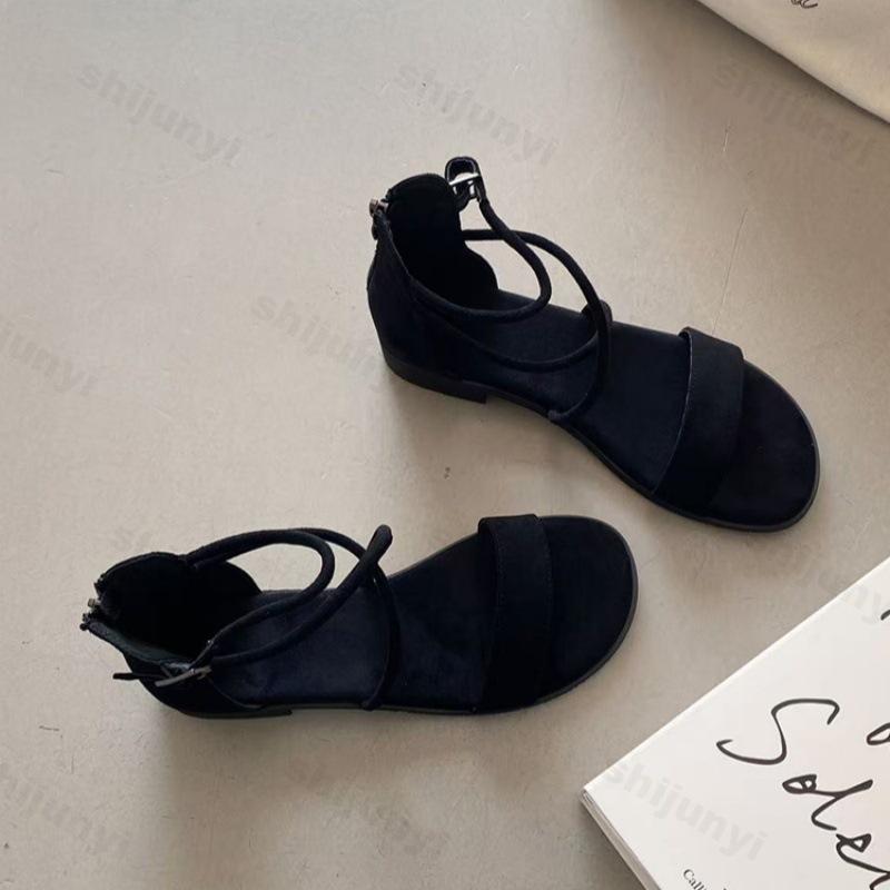 

Модные сандалии с перекрестными ремешками для женщин, лето 2025, удобные, универсальные, полые, дышащие, на мягкой подошве, для улицы, пляжа 35 чёрный